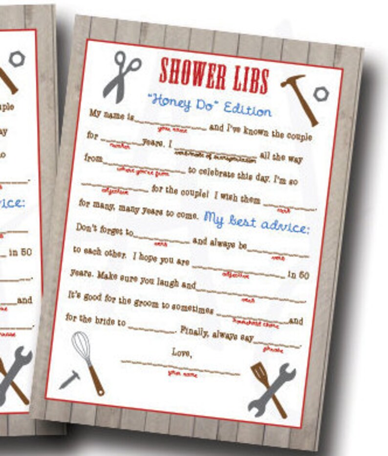 Bridal Shower Game Honey Do Shower Libs Etsy