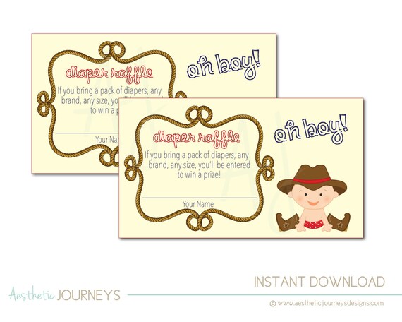 Cowboy Themed Diaper Raffle Cards for the Baby Shower Game to | Etsy