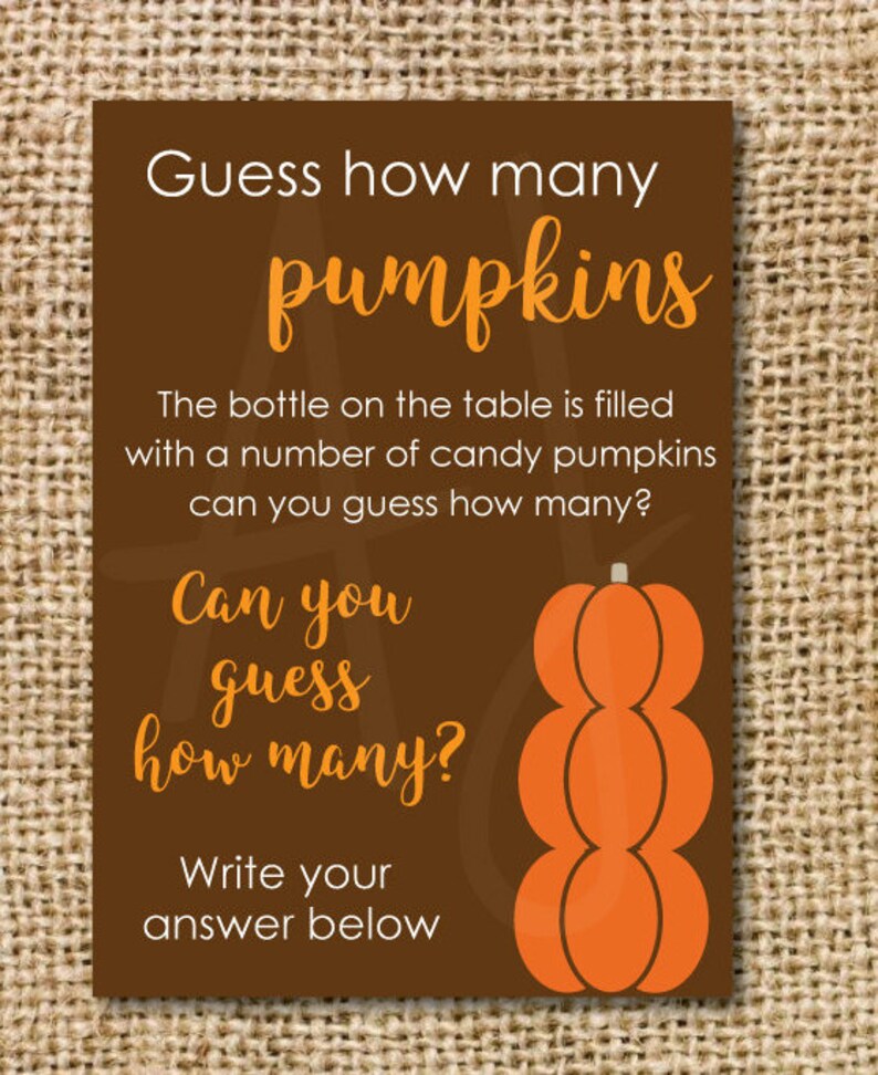 Fall Themed Baby Shower Game How Many Pumpkins Game Etsy