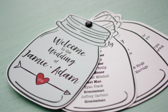 Mason Jar Wedding Programs Custom Design And Colors Included