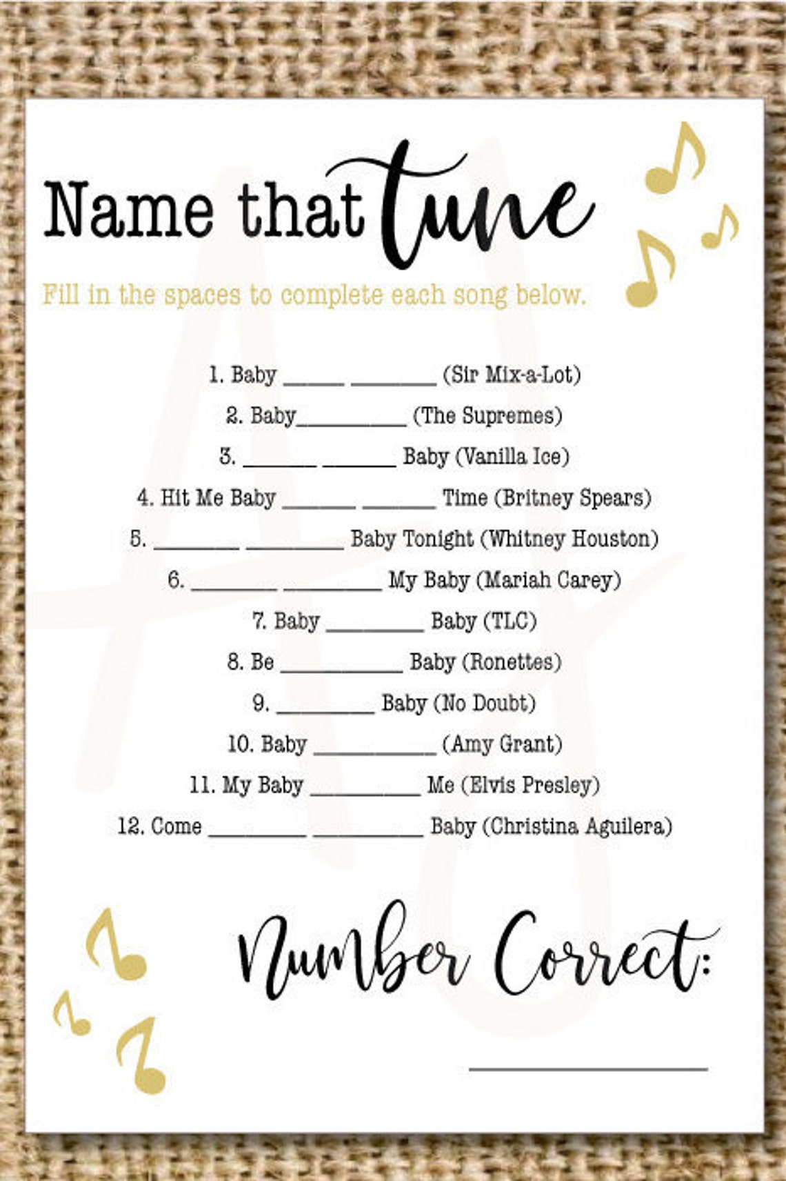 Music Themed Baby Shower Game to Print at Home Etsy