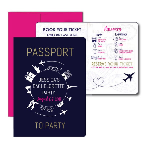 passport to party bachelorette invite travel themed invite