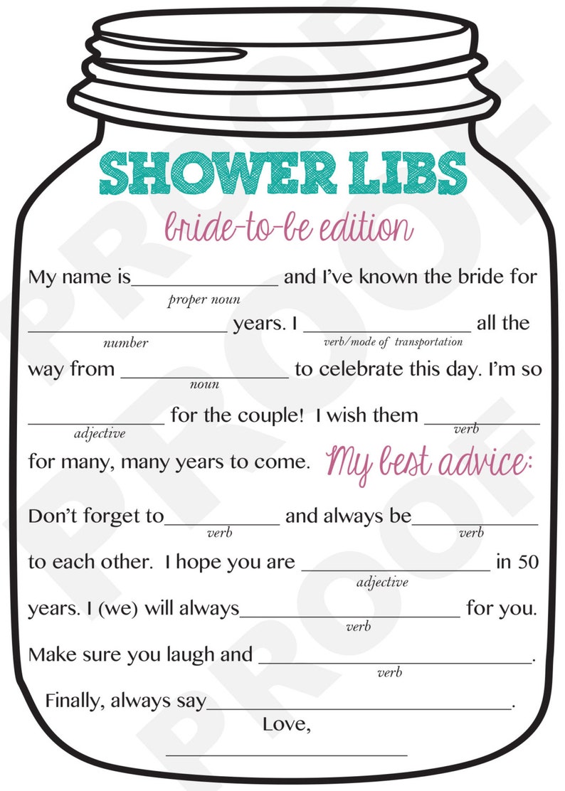 Wedding Mad Libs for the Bride to Be at the Bridal shower or | Etsy