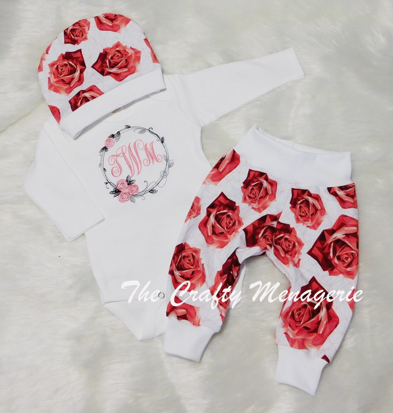 Coming Home Outfit Baby Girl Baby Girl Hospital Outfit Personalized Bodysuit Optional Hat or Pants