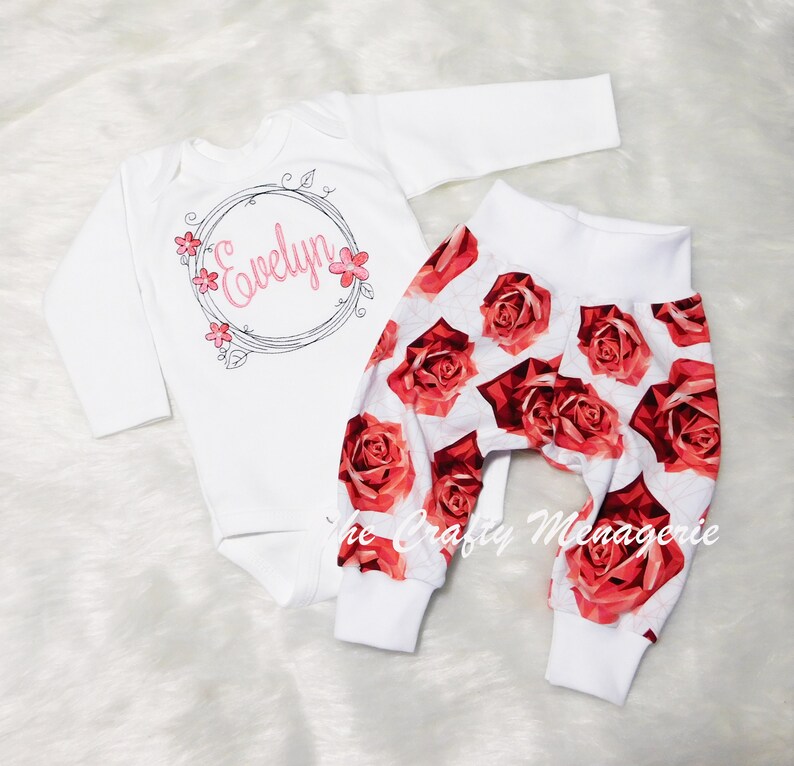 Coming Home Outfit Baby Girl Baby Girl Hospital Outfit Personalized Bodysuit Optional Hat or Pants