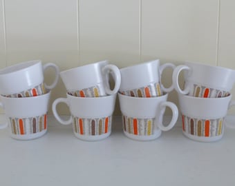 Set of 8 Noritake Progression China Mugs Vintage Mardi Gras Mugs