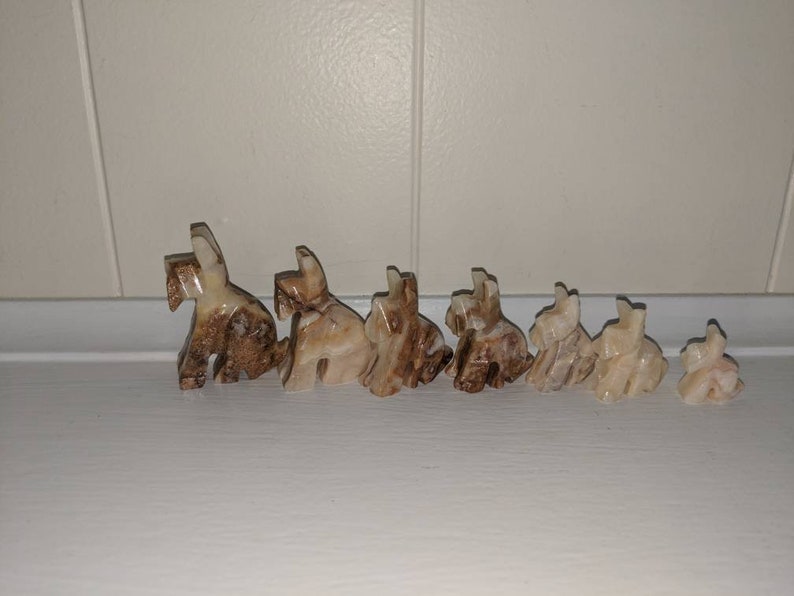 Set of Hand Carved Stone Dogs Scottish Dogs Dogs Made of Rock Dog Family Scottie Dogs Collectible Dogs Stone Animals Office Decor