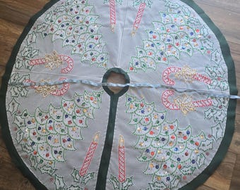 Sequin Tree Skirt Kitschy Tree Skirt Holiday Decor Handmade Christmas Felt Tree Skirt Christmas Home Decor Mistletoe Christmas Bells