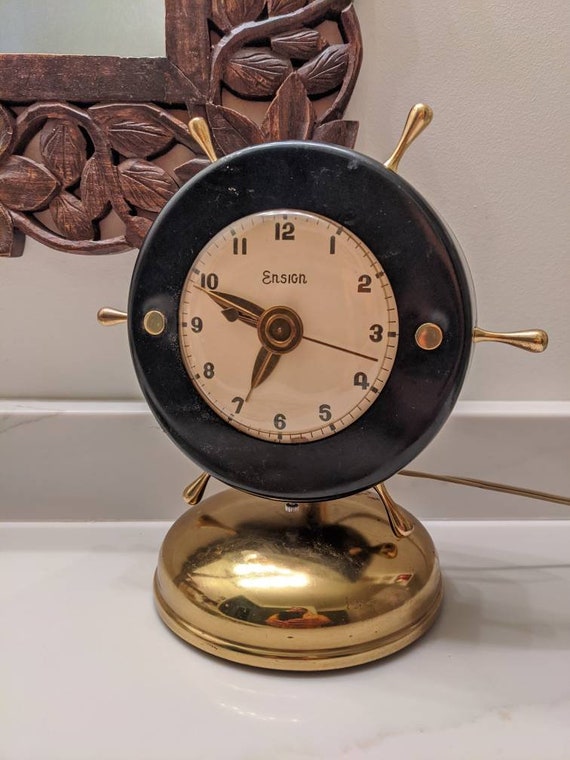 Ensign Captains Wheel Clock Plug in Clock Nautical Clock Boat