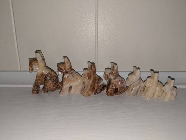 Set of Hand Carved Stone Dogs Scottish Dogs Dogs Made of Rock Dog Family Scottie Dogs Collectible Dogs Stone Animals Office Decor