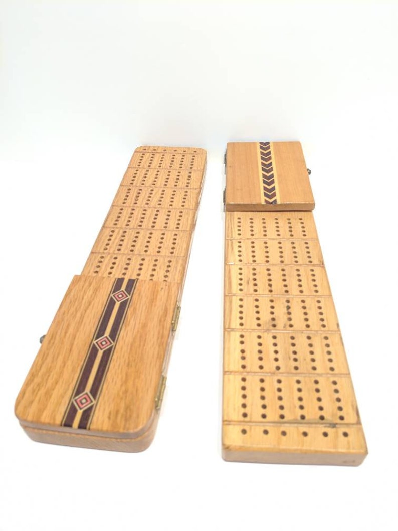 Wood Cribbage Board Retro Card Games Cribbage Board With Card Etsy