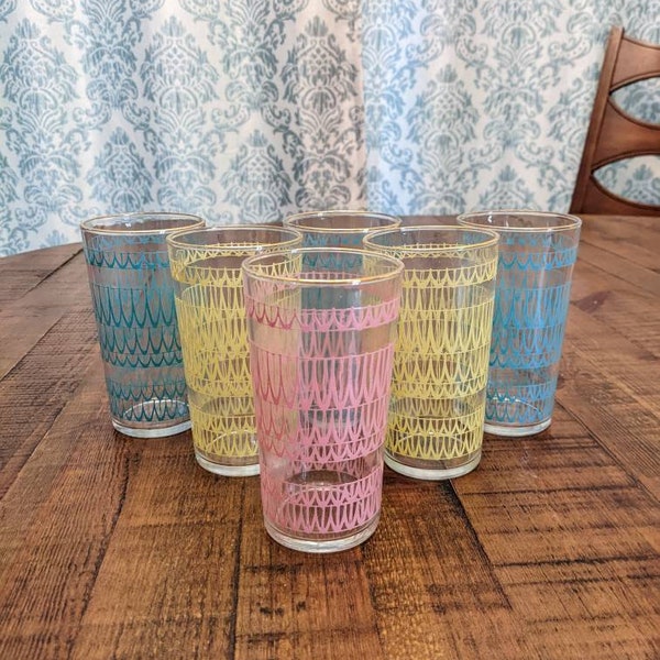 Colorful Juice Glasses Atomic Glasses Gold Rimmed Glasses Kitschy Glasses Turquoise Drinkwater   Pink Glasses Yellow Glasses