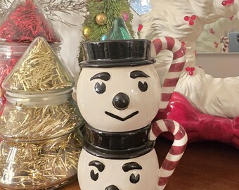 Kiln Of Selle Ceramic Snowman Mug Snowman Face Mug Holiday Mug Christmas Coffee Cup Retro Snowman Face Christmas Serving