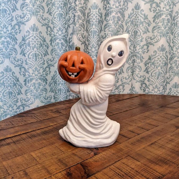 Ceramic Halloween Ghost With Pumpkin Light Up Halloween Decor Haunted House Decor Jack-o'-lantern Decor Ceramic Pumpkin Light