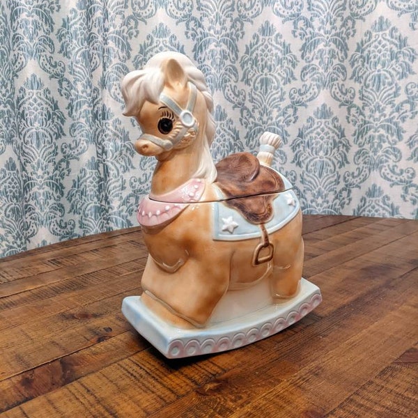 Rocking Horse Cookie Jar Pony With Saddle Cookie Jar Anthropomorphic Horse Kitschy Pony Cookie Jar Carousel Looking Horse Statue