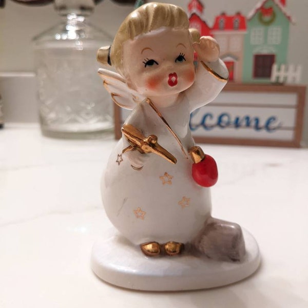 Napco Angel Figurine Rare Napco Angel With Christmas Bulb Purse Hiking Angel Figurine Holiday Decor Ceramic Angel Collectible Christmas