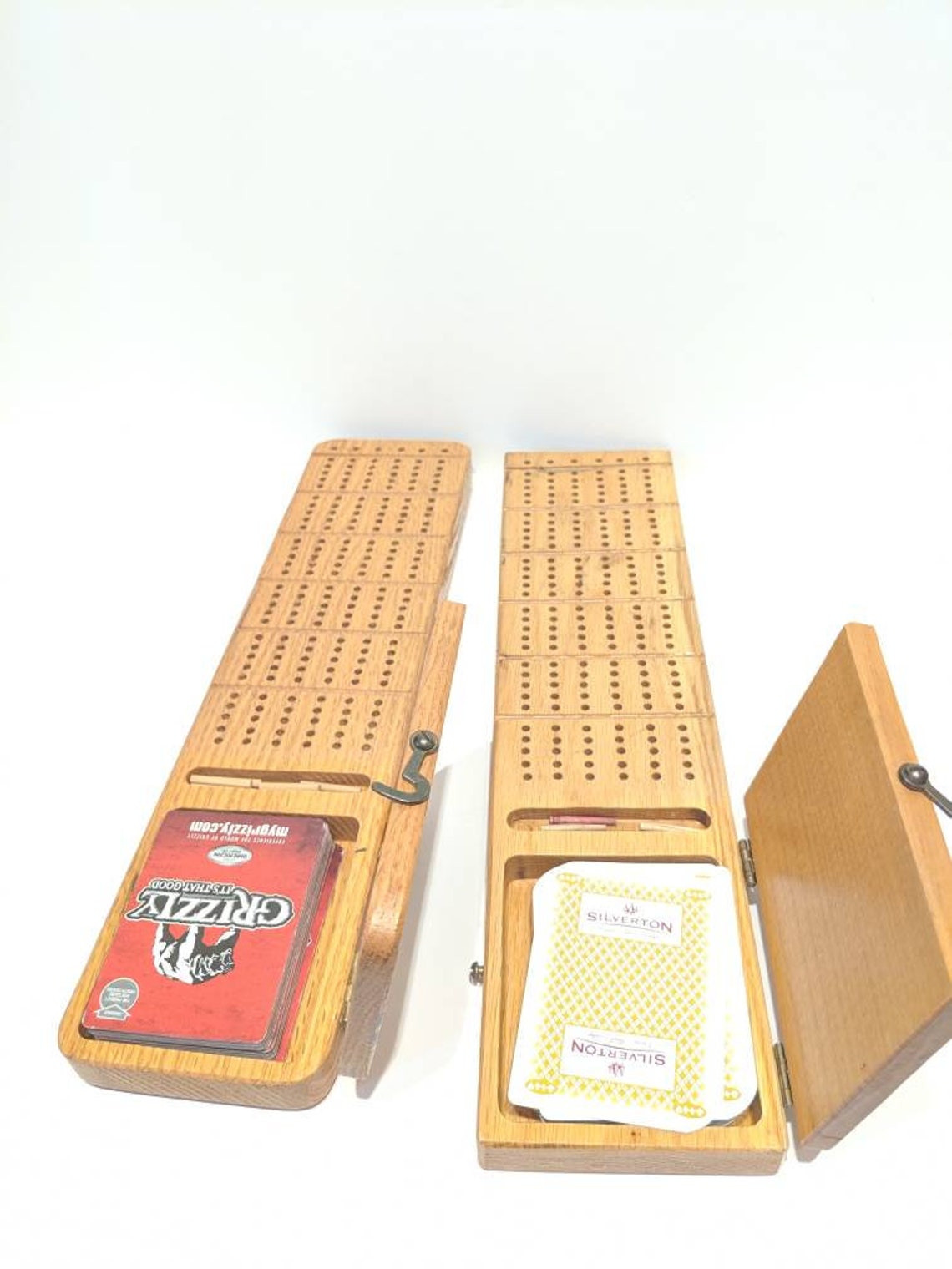 Wood Cribbage Board Retro Card Games Cribbage Board With Card Etsy