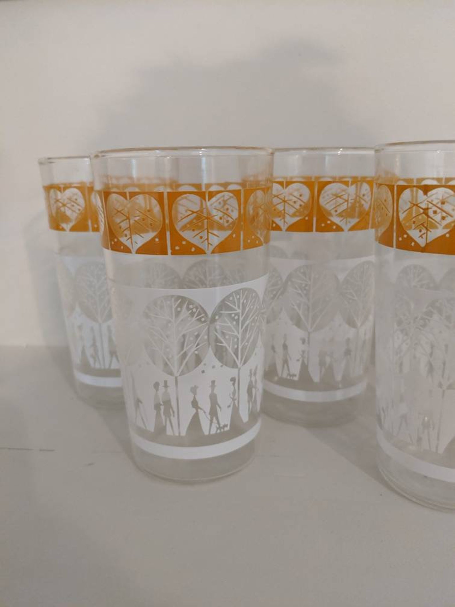 Mid Century Modern Glass Set Barware Heart Glasses Tree Etsy