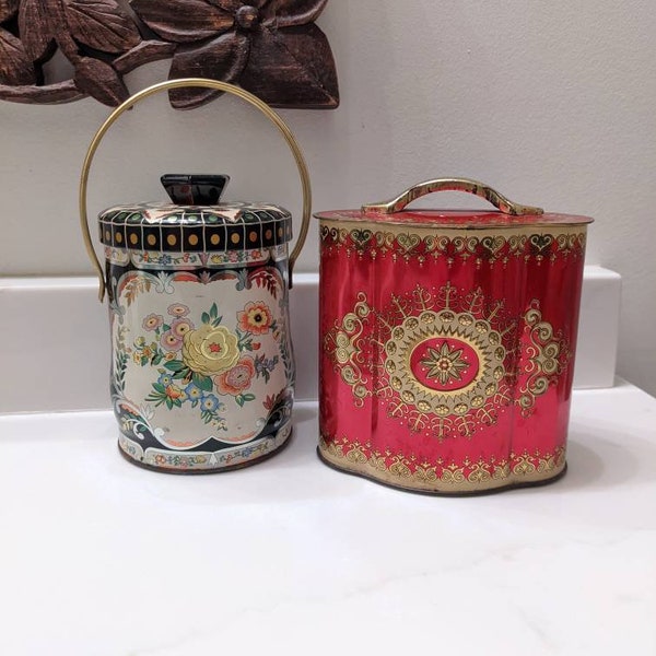 Unique Metal Tins Venice Tin England Tin floral Tin Bathroom Canisters MCM Canister Collectible Tins