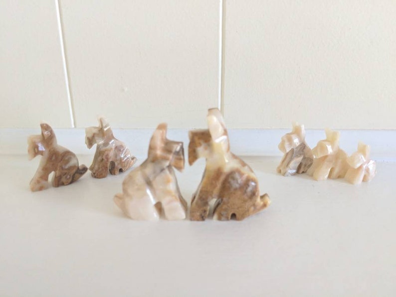 Set of Hand Carved Stone Dogs Scottish Dogs Dogs Made of Rock Dog Family Scottie Dogs Collectible Dogs Stone Animals Office Decor