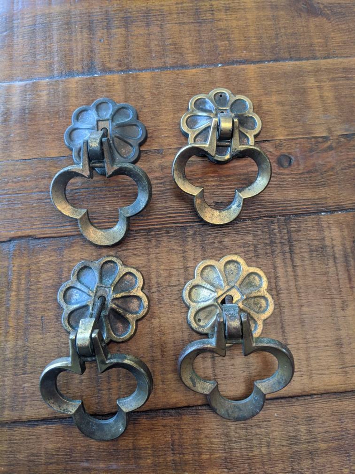 Brass Floral Drawer Pulls Dresser Pulls Brass Patina Flower Etsy