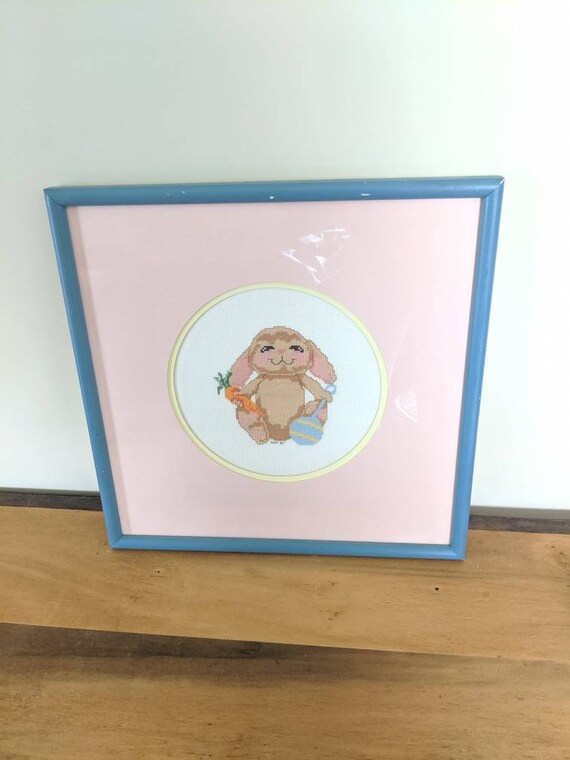 Bunny Crewel Rabbit Needlepoint Kitschy Nursery Hanging Etsy
