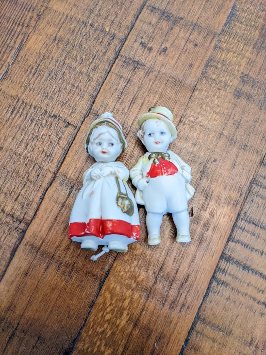 * vintage doll ୨୧ * 陶器製 愛らしい 男の子の フィギュア Vtg Antique Jointed Bisque Ceramic Boy Dolls 6.5” Japan