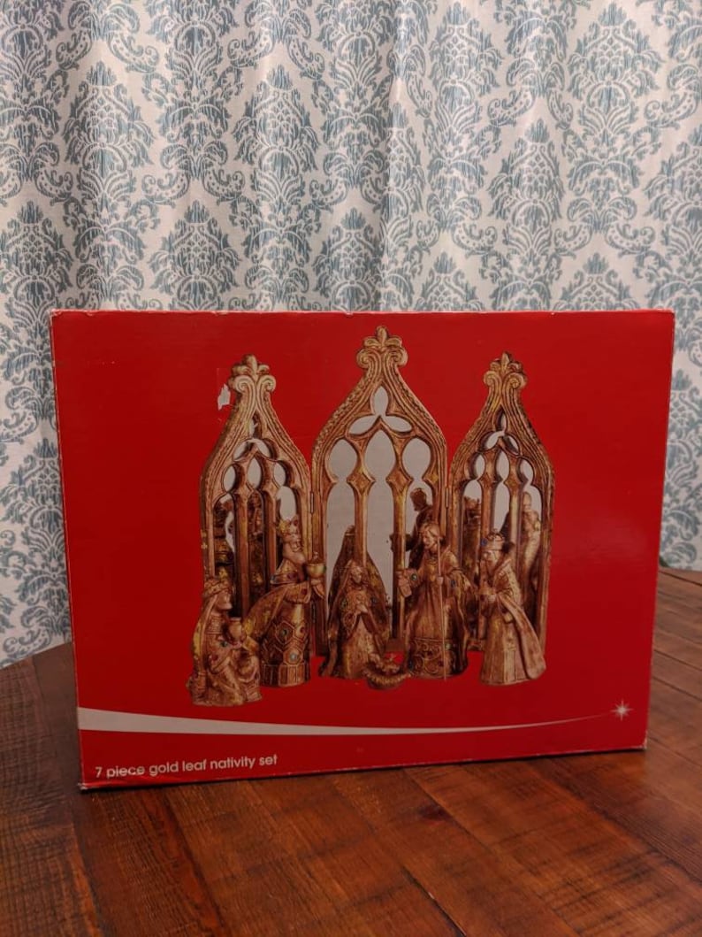 Sevenpiece Gold Leaf Nativity Set Midcentury Modern Nativity Etsy UK