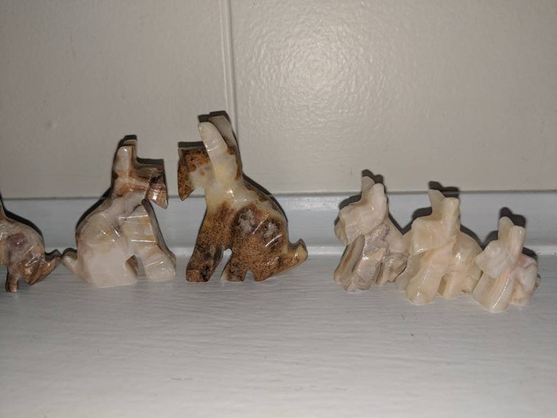 Set of Hand Carved Stone Dogs Scottish Dogs Dogs Made of Rock Dog Family Scottie Dogs Collectible Dogs Stone Animals Office Decor