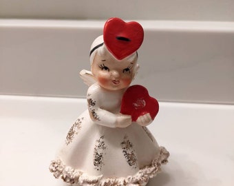 Norcrest Valentine's February Angel Girl Holds Rose Embellished Heart with Heart Head Band on Her Head - Love Those Chubby Cheeks!