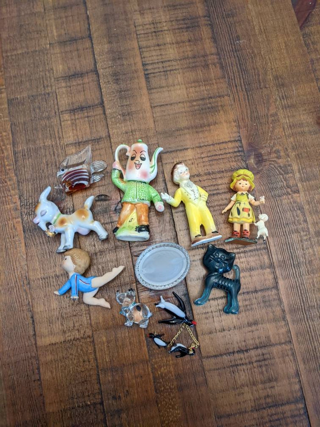 Vintage Figurine Lot Knick Knack Lot Enesco Holly Hobby Floral Goat Cat ...