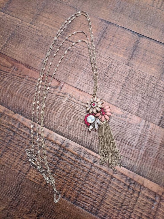 Floral Fringe Necklace Gold Chain Double Chain Nec