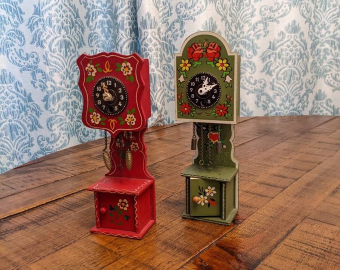 Linden Miniature Grandfather Clock Black Forest Germany Windup Floral