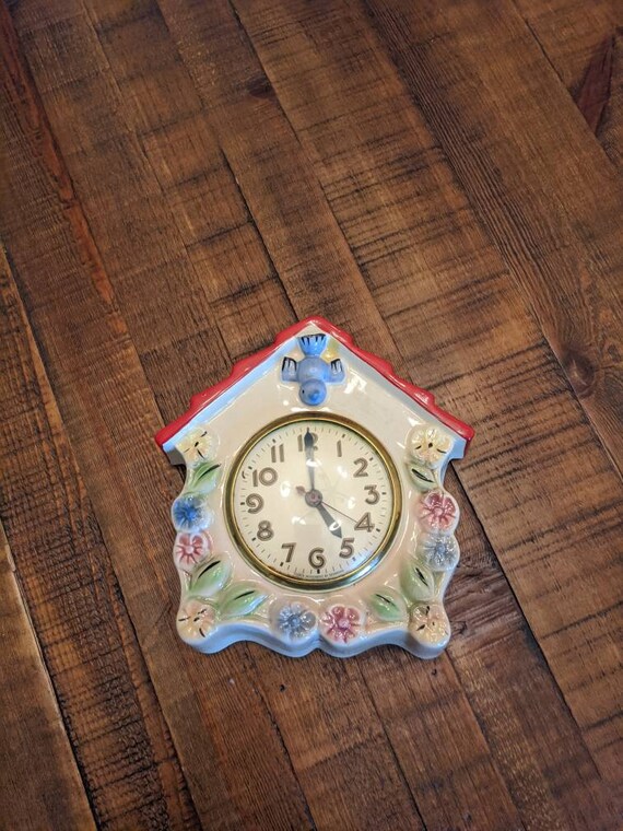 Bluebird Clock Ceramic Clock Floral Clock Kitschy Home Decor ...