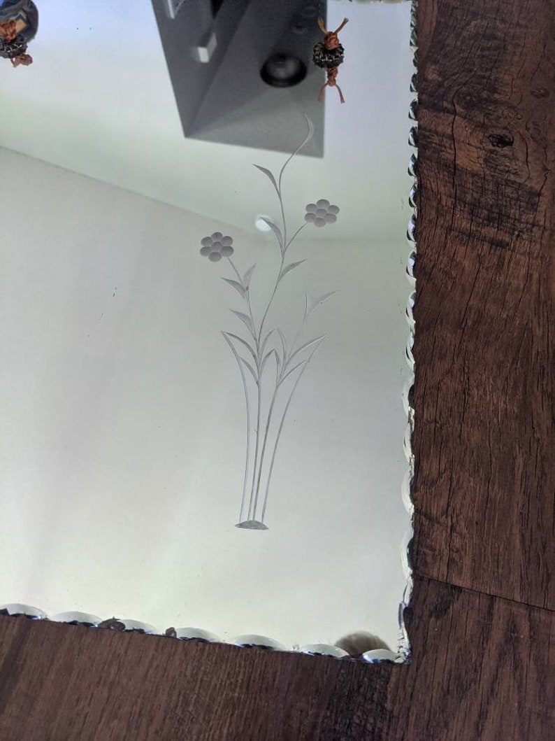 Floral Etched Glass Mirror Art Deco Wall Decor Vanity Mirror Etsy