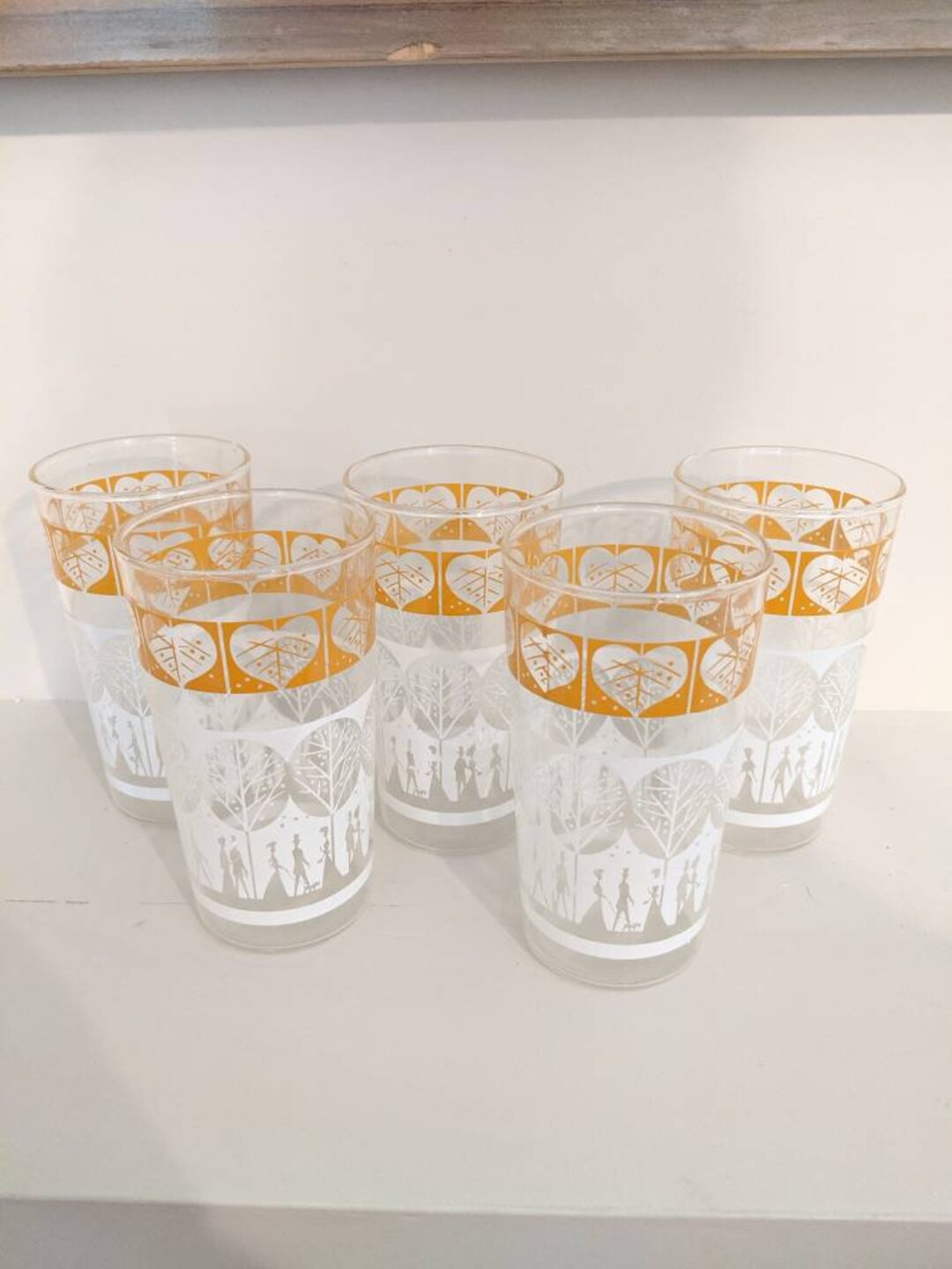 Mid Century Modern Glass Set Barware Heart Glasses Tree Glasses
