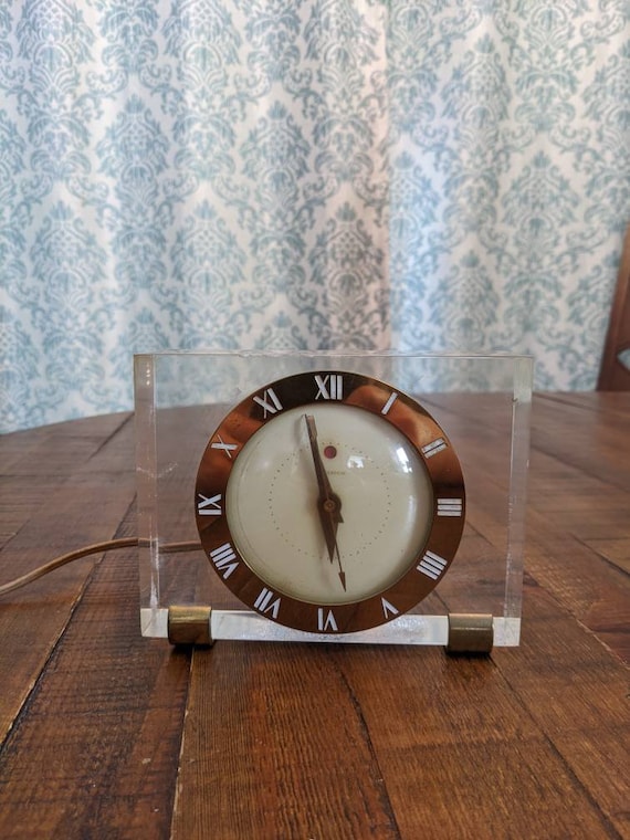Vintage Telechron Lucite Reloj con alarma enchufe el ctrico en