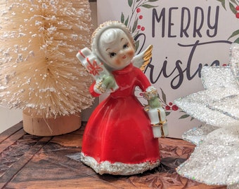 Napco Christmas Angel Figurine Angel Bell Napco Bell Spaghetti Girl Figurine With Wreath And Bell Rare Christmas Figurines Holiday Display