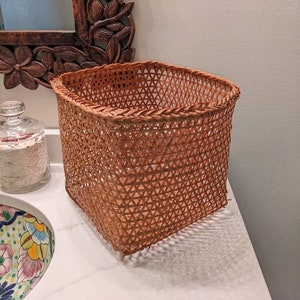 Wicker Trash Can Bohemian Decor Boho Garbage Bathroom Decor Bathroom Storage Bathroom Trash Can Office Trash Can Wood Garbage Can