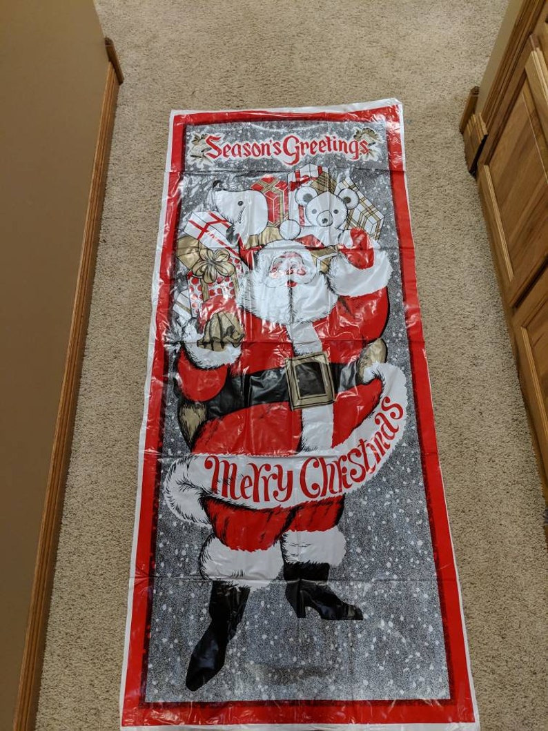 Retro Santa Door Cover Plastic Plastic Window Cling Vintage Holiday Decor Door Hanging Vintage Santa Kitschy Holiday Christmas Decor