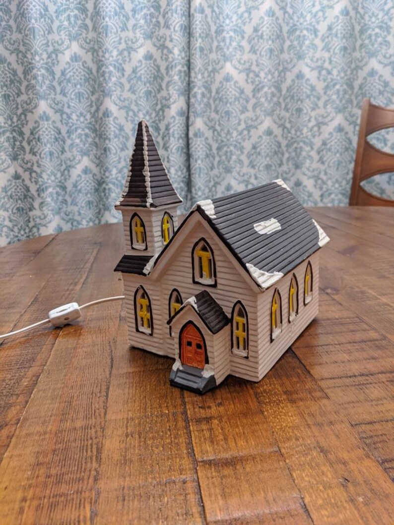 Ceramic Light up Church Christmas Village Holiday Display Etsy
