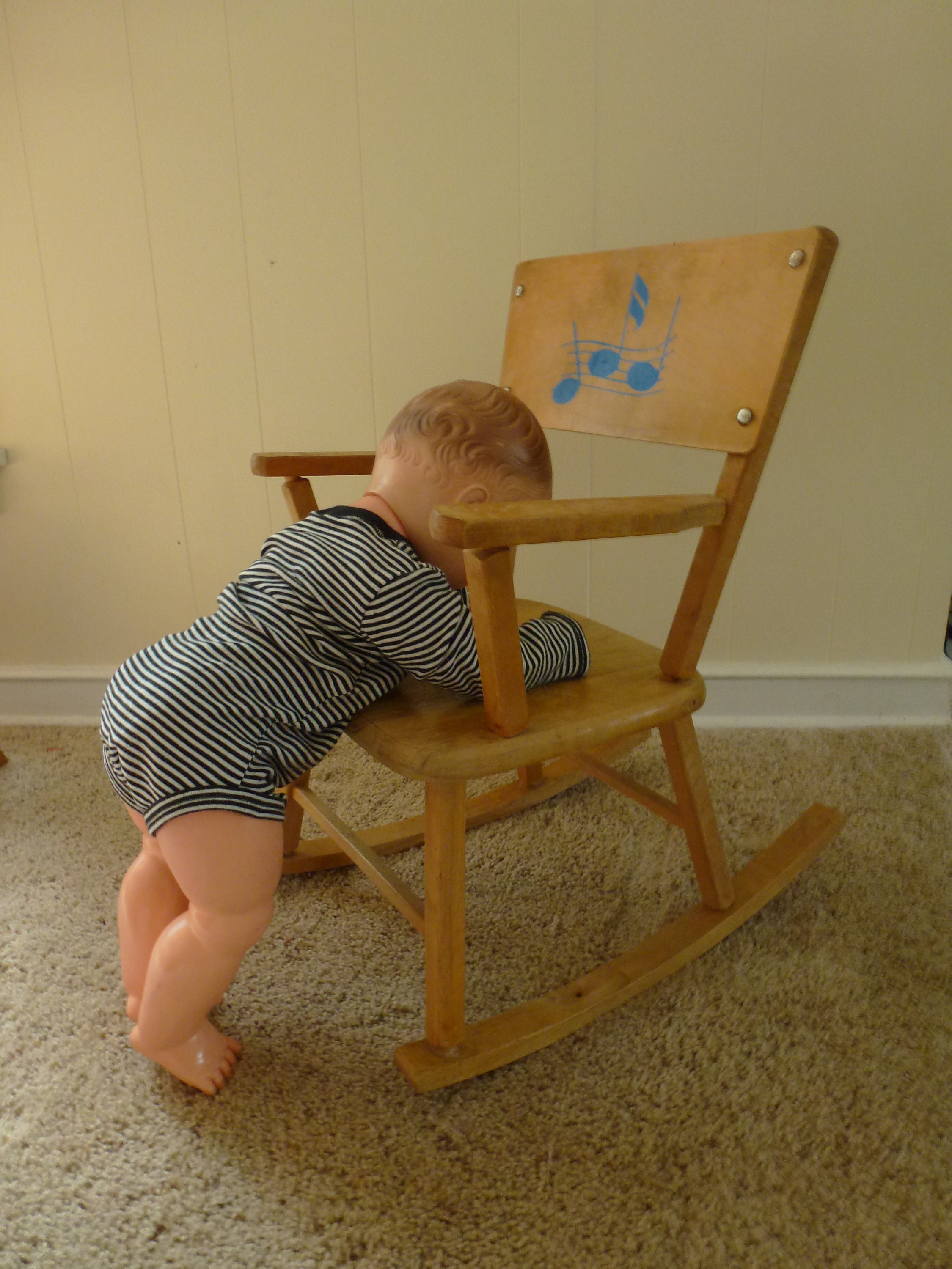 Vintage Wood Rocking Chair Music Notes Kids Rocking Chair Baby Etsy