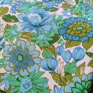 Retro Blue Floral Fabric Multi Flower Pattern Fabric Hippie Fabric Vintage Camper Curtains Vintage Upholstery Fabric Vibrant Color Pattern