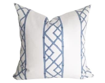 Kravet Latticely Designer Pillow Cover Ultramarine Blue Lattice Sofa Pillow Cover Blue Geometric Bed Sham Chinoiserie Couch Pillow