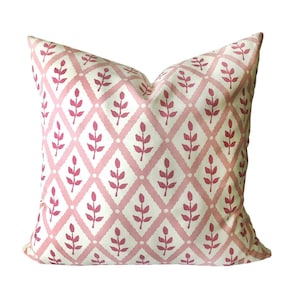 Pillow Lattice Leaf Designer Pillow Cover in Colorway Lily Pink Mallow Pink Floral Lattice Pillow Magenta Pillows