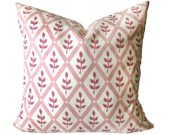 Pillow Lattice Leaf Designer Pillow Cover in Colorway Lily Pink Mallow Pink Floral Lattice Pillow Magenta Pillows