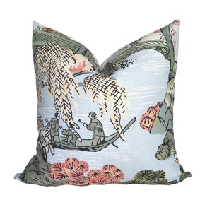Pillow Covers Thibaut Asian Scenic Designer Pillow Cover Robin&#39;s Egg Blue Chinoiserie Pillow Cover Old Pillows