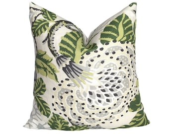 Thibaut Mitford Designer Pillow Cover in Colorway Green and White - Green Floral Pillow Covers