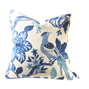 Schumacher HUNTINGTON GARDENS Designer Pillow Cover Colorway Bleu Marine Blue Bird Pillows Navy Floral Sofa Cushion Velvet Bed Pillow
