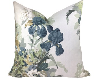 G P & J Baker Bird and Iris Designer Pillow Cover in Colorway Soft Teal